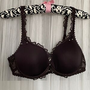 Marie-Jo Jane Elegant Dark Brown Lace Trim Bra Size 34 C